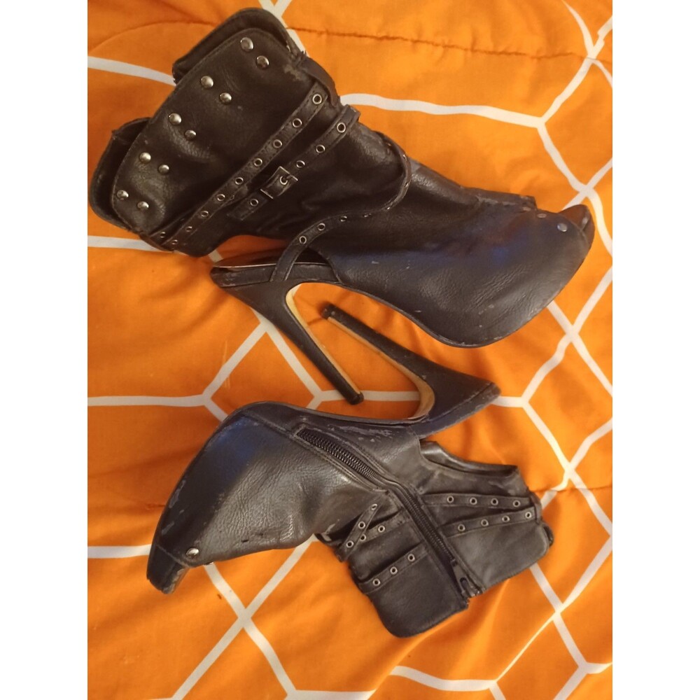 Pierre Dumas W Size 8 Buckle & Studded Stilletto Open Heel & Toe Ankle BOOT Rare